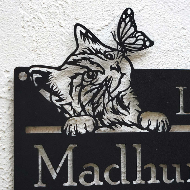 Personalized Weatherproof Artistic Cat Theme Metal Name Plate