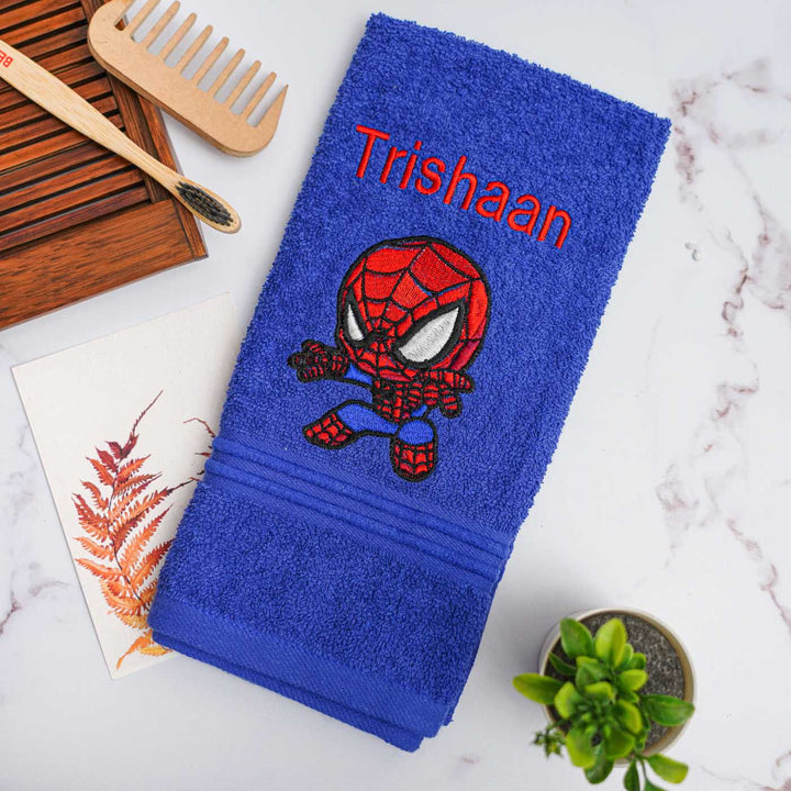 Personalized Embroidered Spiderman Design Cotton Hand Towel