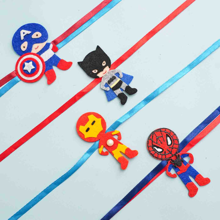 Handmade Captain America Theme Felt Kids Rakhi With Roli Chawal