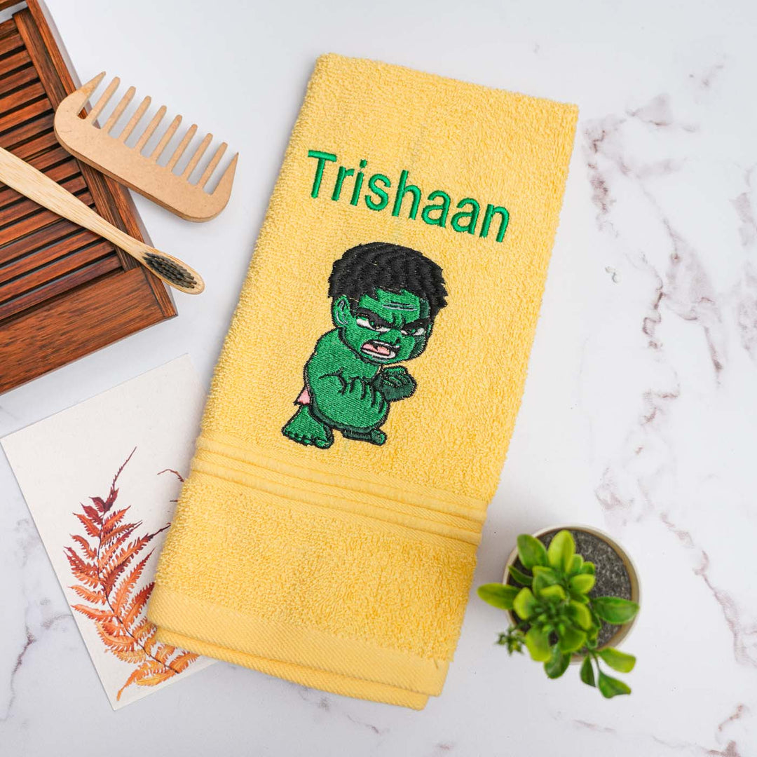 Personalized Embroidered Hulk Design Cotton Hand Towel