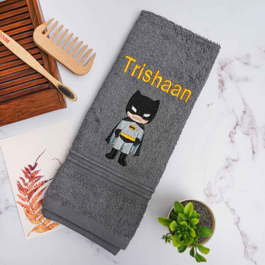 Personalized Embroidered Batman Design Cotton Hand Towel