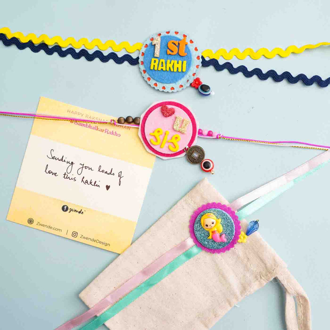 Handmade Unicorn Theme Felt Kids Rakhi With Roli Chawal For Sisters