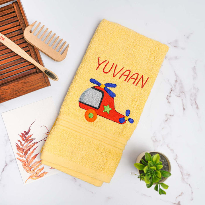 Personalized Embroidered Helicopter Design Cotton Hand Towel