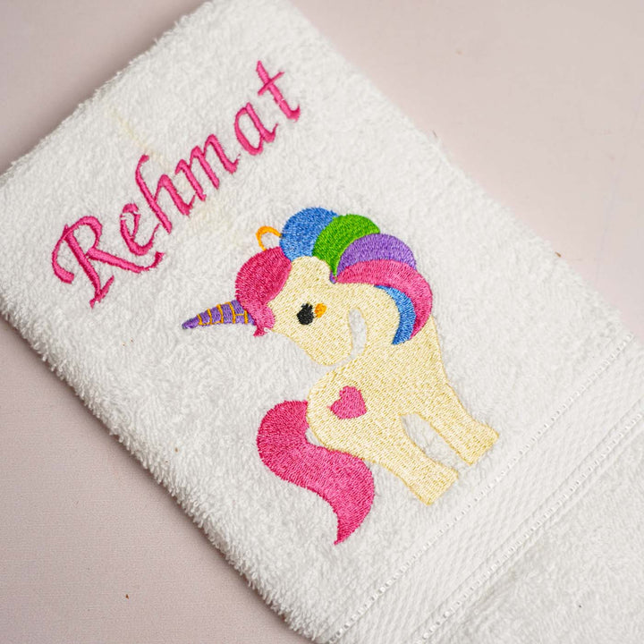 Personalized Embroidered Unicorn Design Cotton Hand Towel