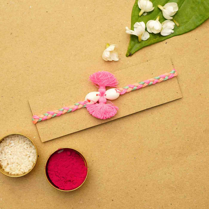 Reusable Beaded Tassel Rakhi With Roli Chawal