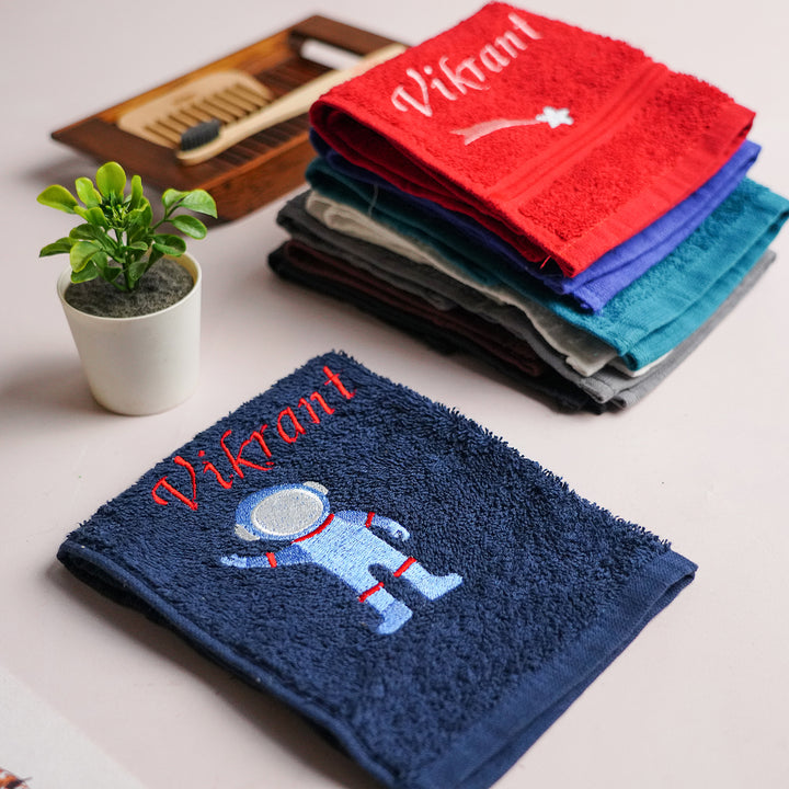 Personalized Embroidered Space Theme Cotton Hand Towel | Set Of 8