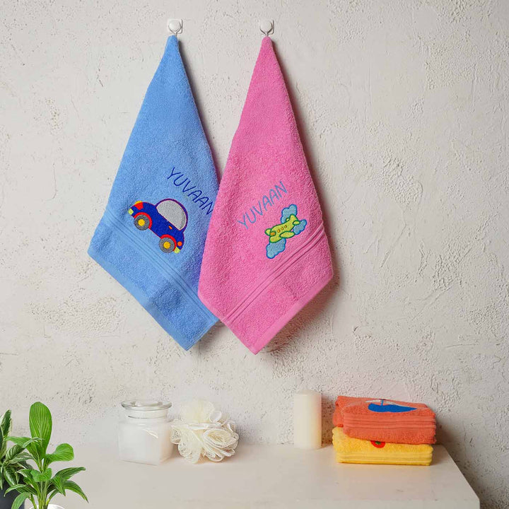 Personalized Embroidered Modes Of Transport Theme Cotton Hand Towel | Set Of 4