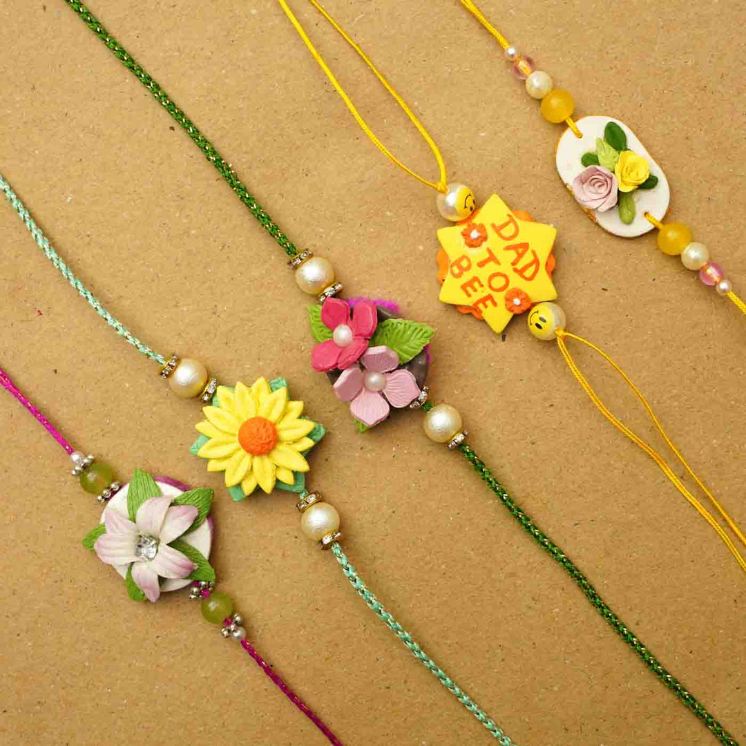 Handmade Pink Floral Clay Bhaiya Bhabhi Rakhi With Chocolates & Roli Chawal | Set Of 2