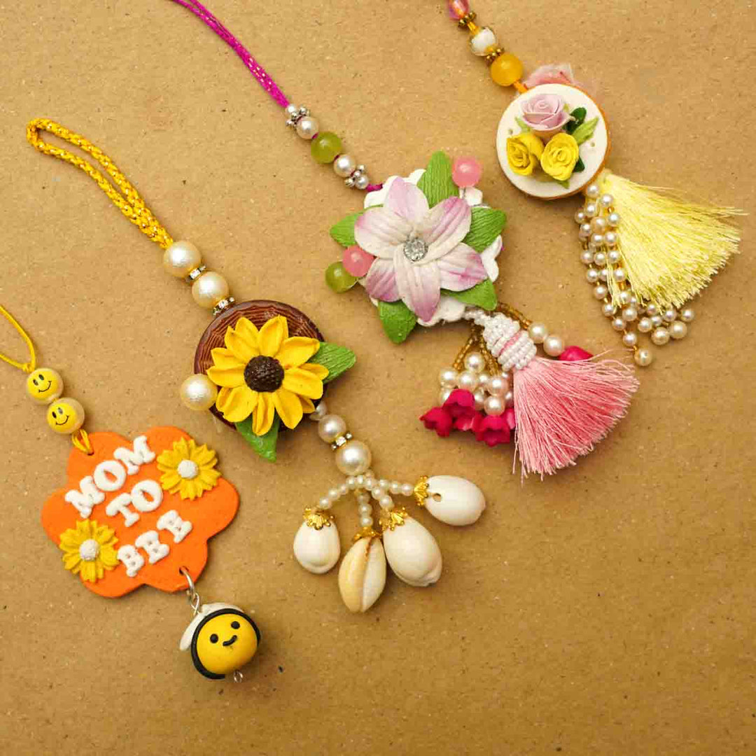 Handmade Yellow Flower Clay Bhaiya Bhabhi Rakhi With Chocolates & Roli Chawal | Set Of 2