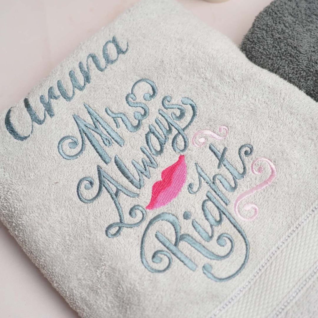 Embroidered Personalized Egyptian Cotton Towel - Grey Set of 2