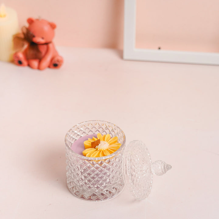 Handmade Red Floral Crystal Jar Soy Wax Candle | 250 ML