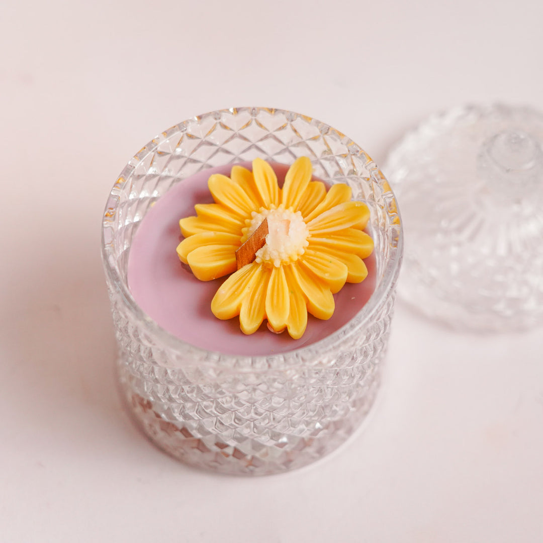 Handmade Red Floral Crystal Jar Soy Wax Candle | 250 ML