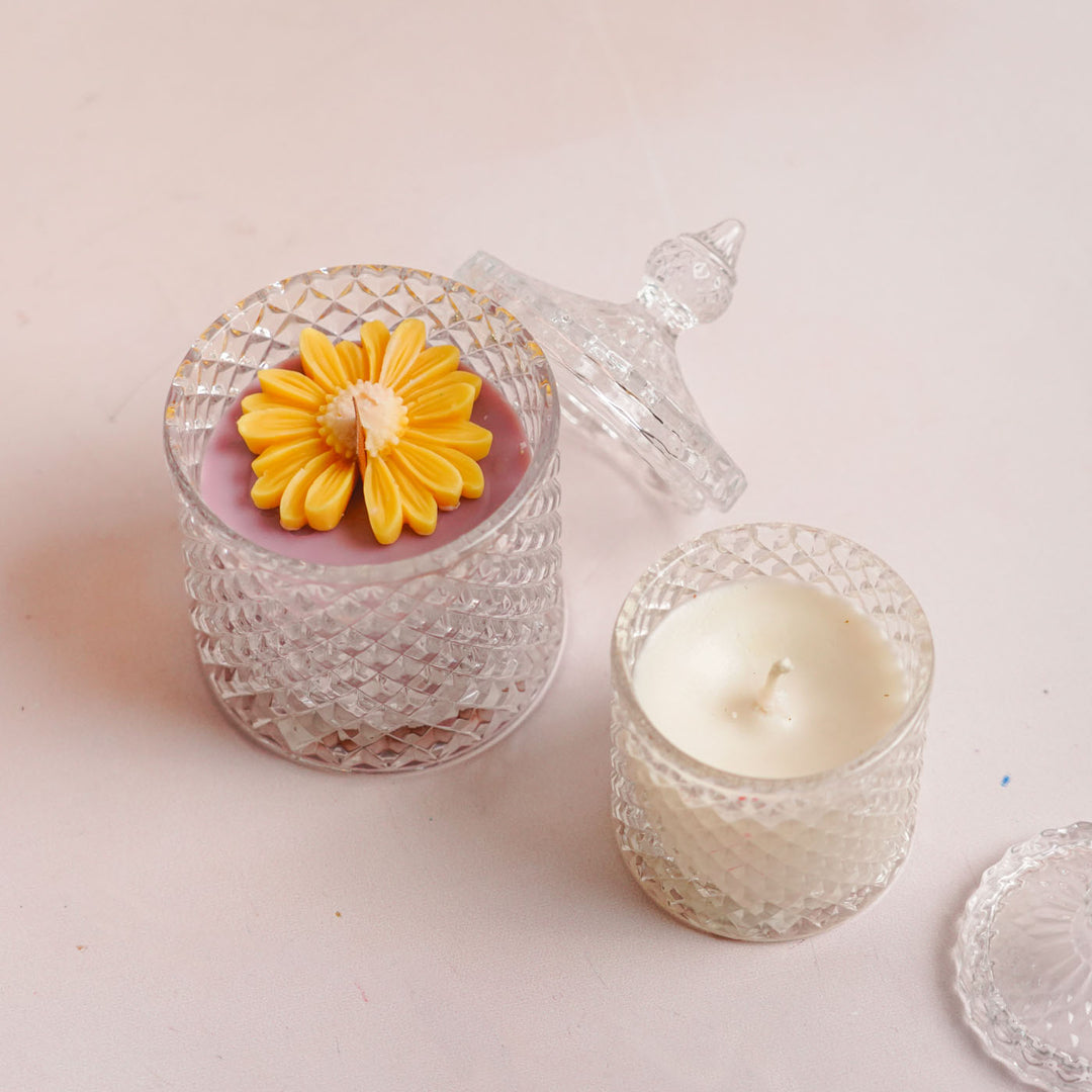 Handmade Red Floral Crystal Jar Soy Wax Candle | 250 ML