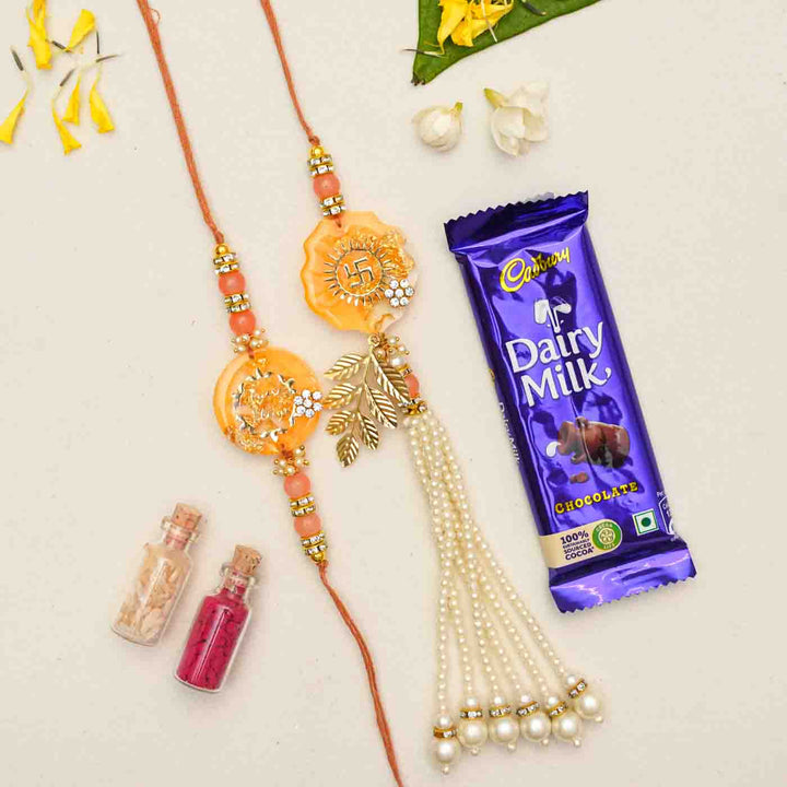 Handmade Resin Rakhi With Chocolates & Roli Chawal | Set of 2