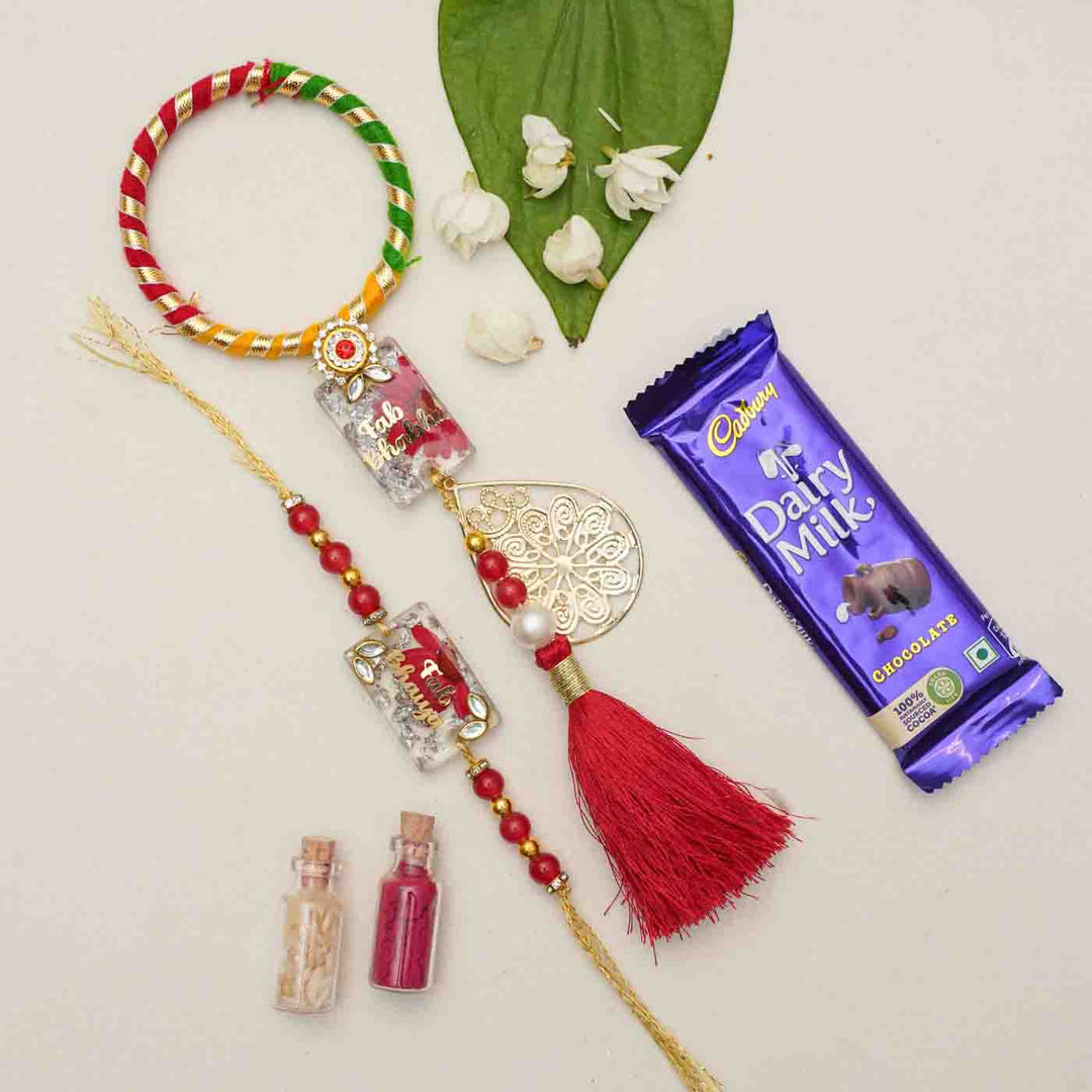 Handmade Resin Fab Bhaiya & Fab Bhabhi Rakhi With Chocolates & Roli Chawal | Set of 2