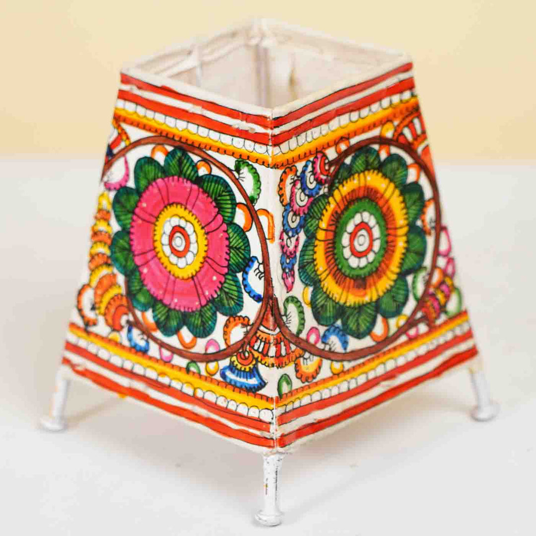 Floral Hand Painted Tholu Bommalata Small Tabletop Lamp | 6 inches