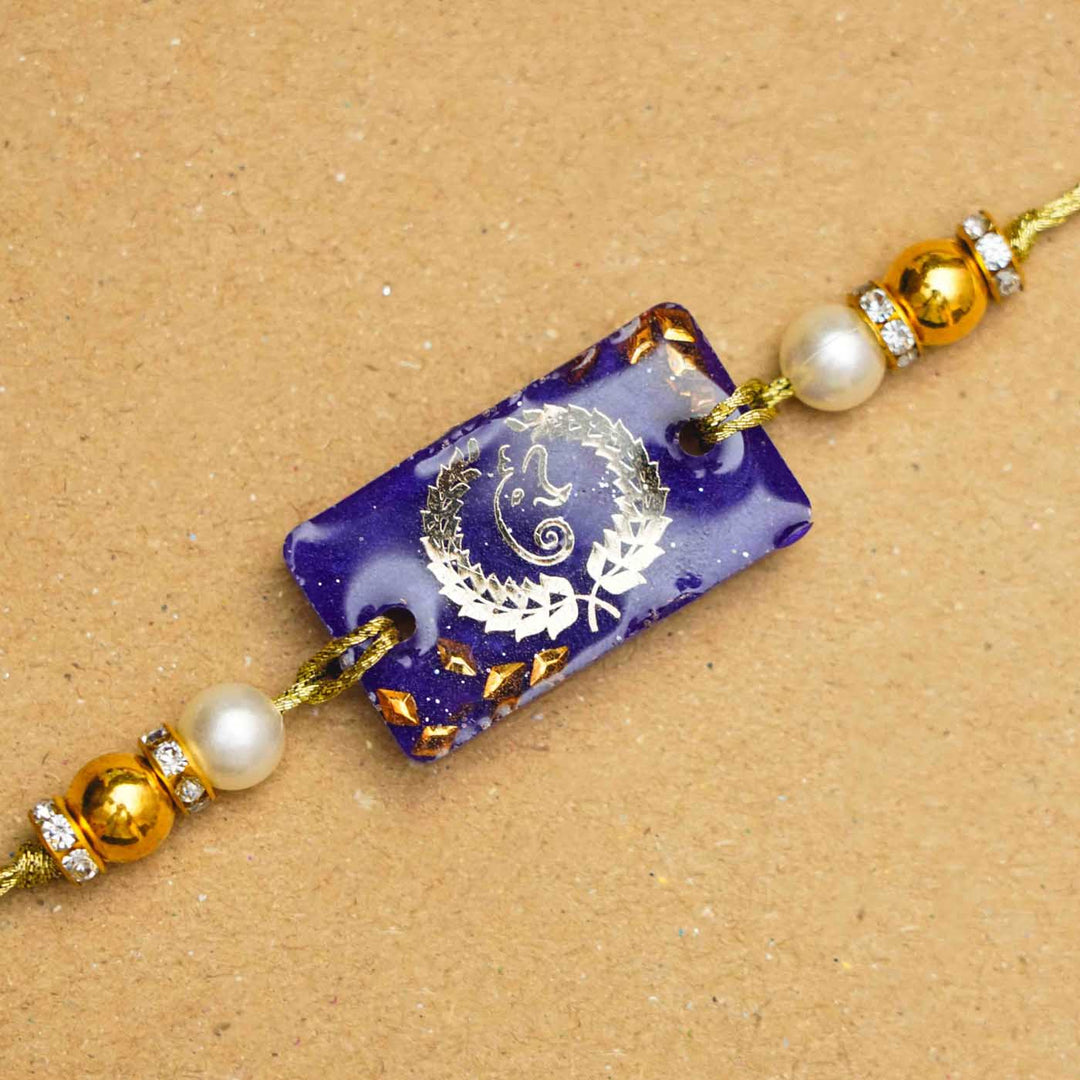 Handmade Resin Rectangle Ganesha Rakhi With Roli Chawal