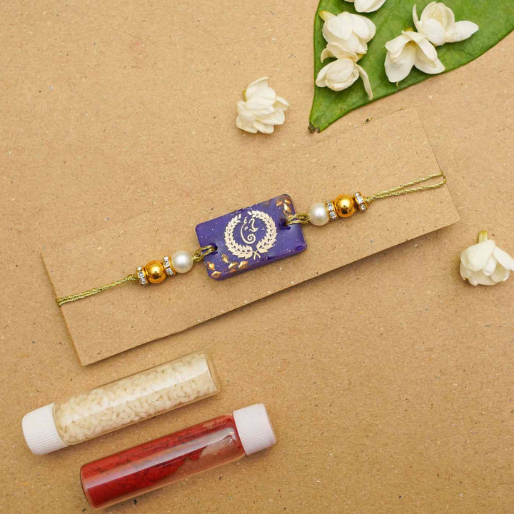 Handmade Resin Rectangle Ganesha Rakhi With Roli Chawal