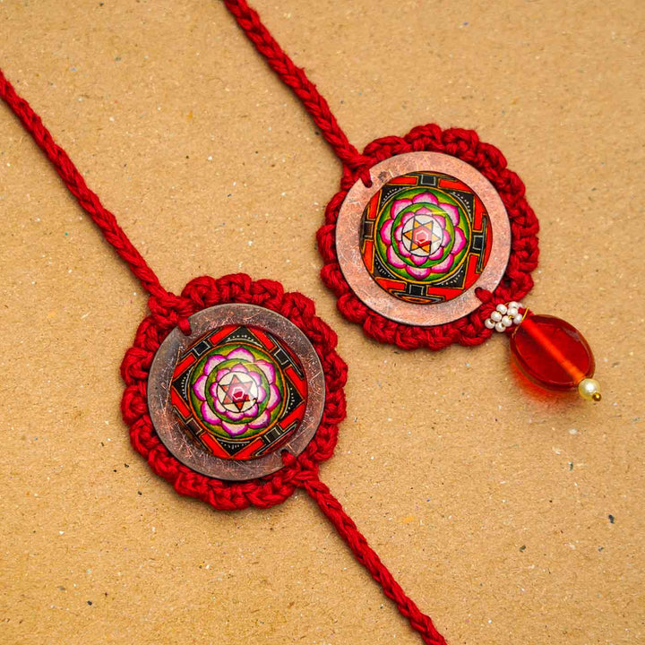 Handmade Crochet Mandala Cotton Rakhi Hamper For Bhaiya and Bhabhi | Set of 7