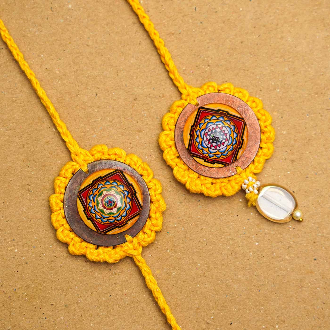 Handmade Crochet Mandala Cotton Rakhi Hamper For Bhaiya and Bhabhi | Set of 7