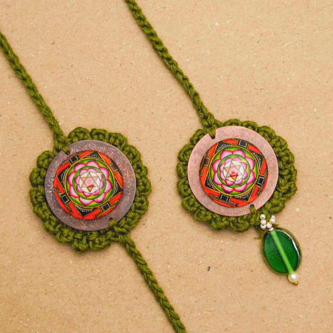 Handmade Crochet Mandala Cotton Rakhi Hamper For Bhaiya and Bhabhi | Set of 7