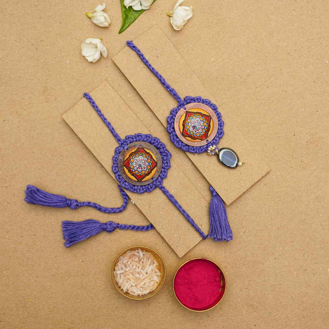 Handmade Crochet Mandala Cotton Rakhi Hamper For Bhaiya and Bhabhi | Set of 7