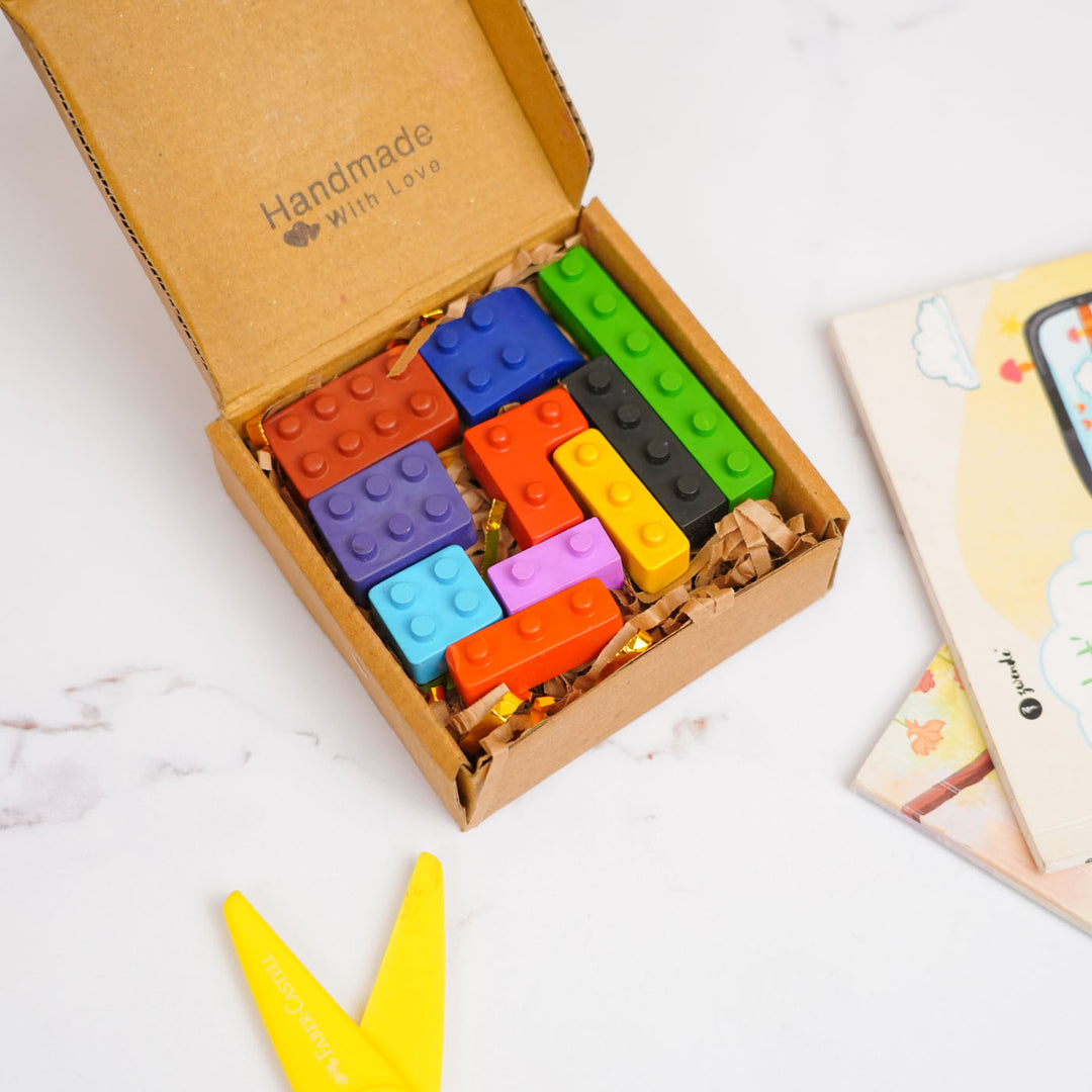 Handmade Assorted Lego Theme Wax Crayons | Set Of 10