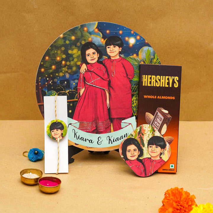 Photo Customized Rakhi Hamper With Caricature Nameplate