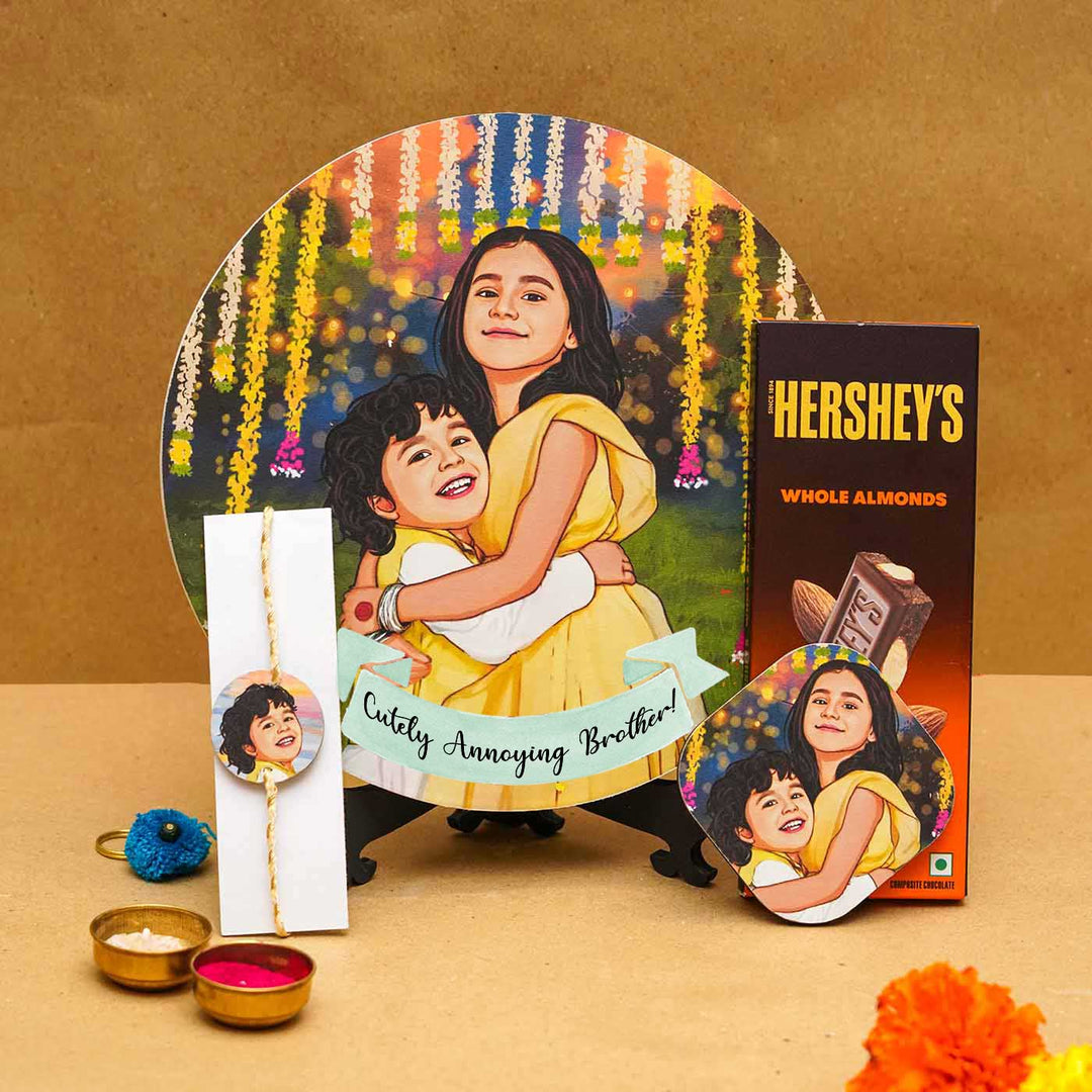 Photo Customized Rakhi Hamper With Caricature Nameplate