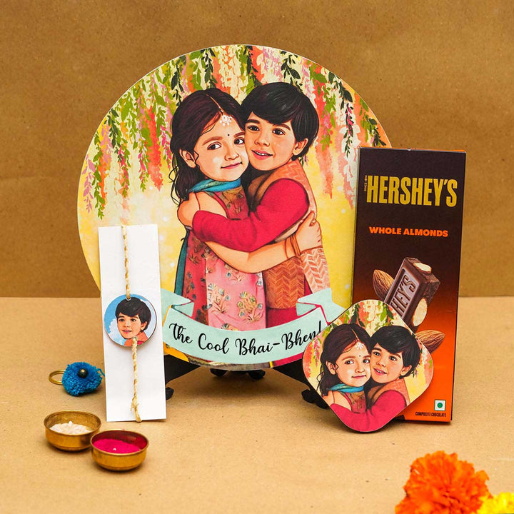 Photo Customized Rakhi Hamper With Caricature Nameplate