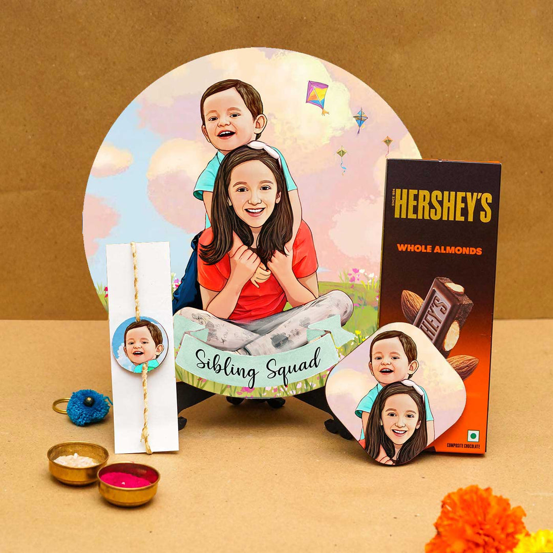 Photo Customized Rakhi Hamper With Caricature Nameplate