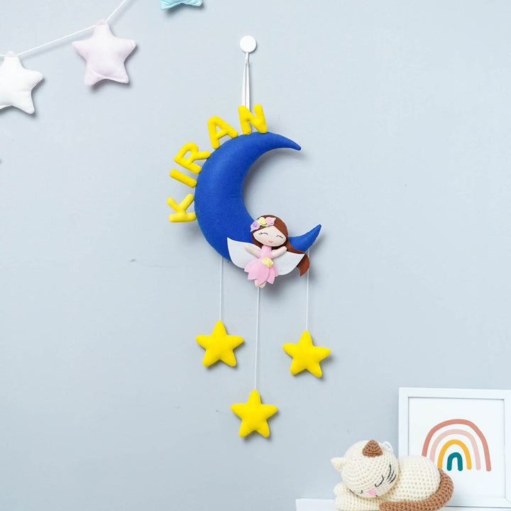 Handmade Personalized Felt Kids Name Hanging - Fairy On Moon