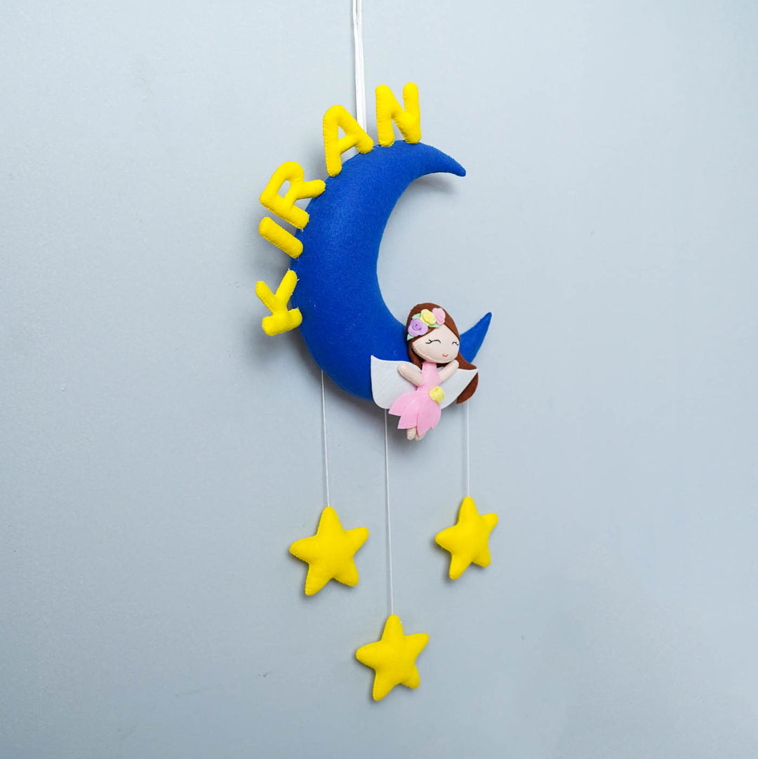 Handmade Personalized Felt Kids Name Hanging - Fairy On Moon