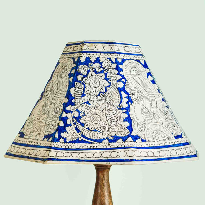 Blue Floral Peacock Hand Painted Tholu Bommalata Lamp Shade | 16 inches