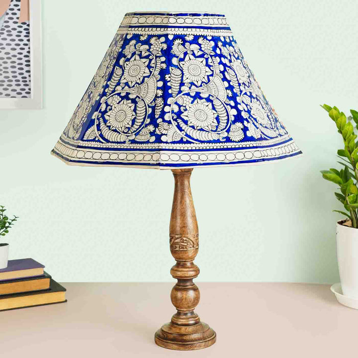 Blue Floral Hand Painted Tholu Bommalata Lamp Shade | 16 inches