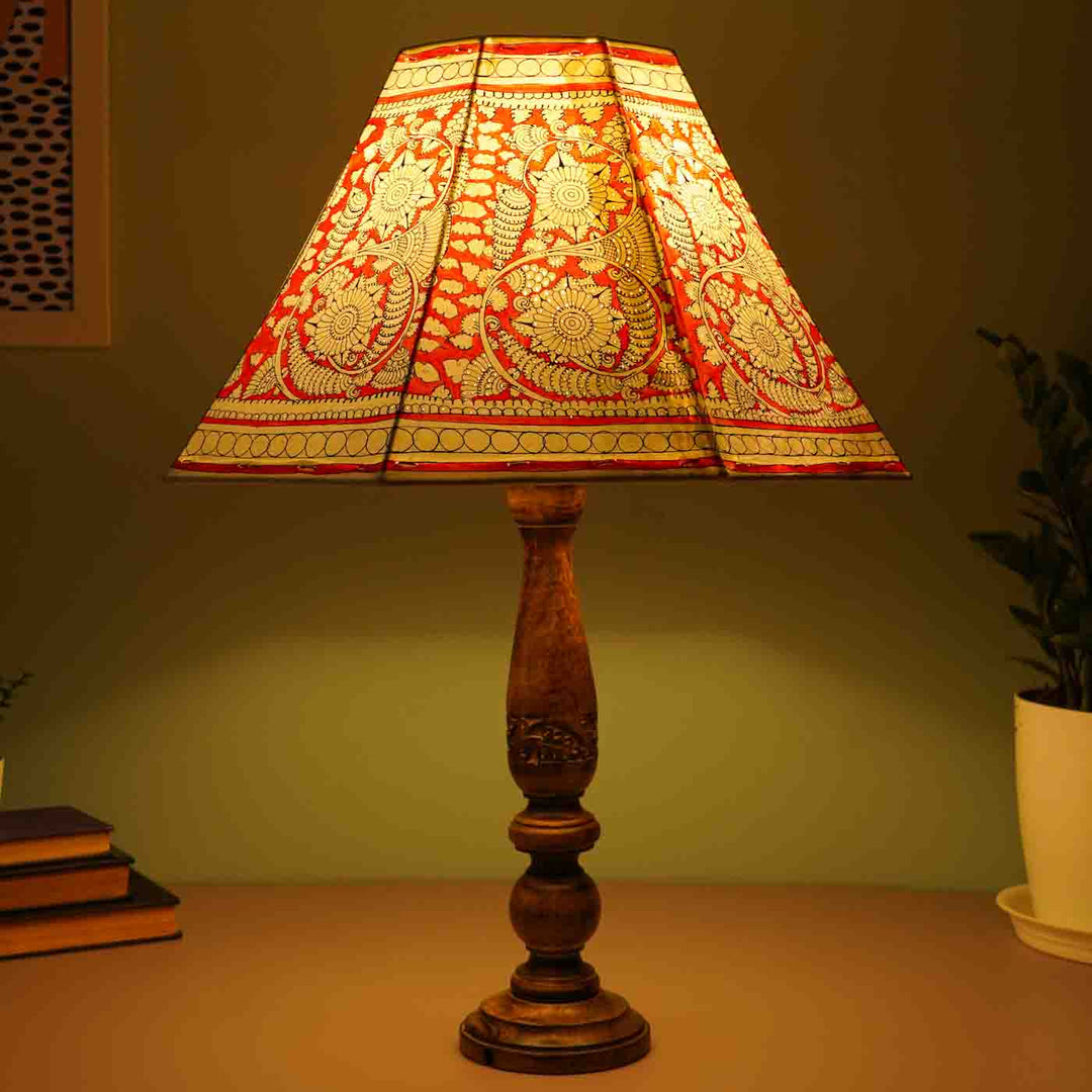 Red Floral Hand Painted Tholu Bommalata Lamp Shade | 16 inches