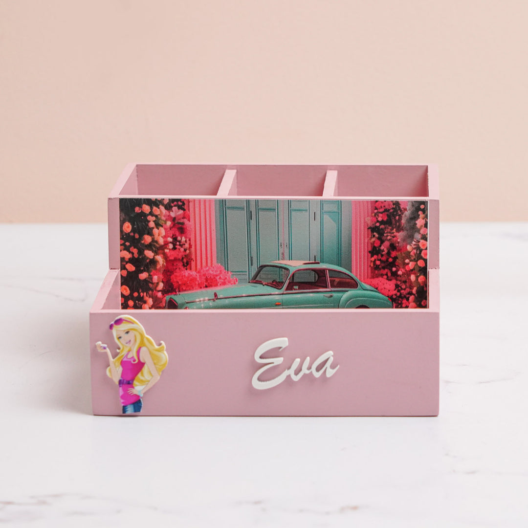 Personalized Barbie Theme Mdf Wood Stationery Organizer For Kids