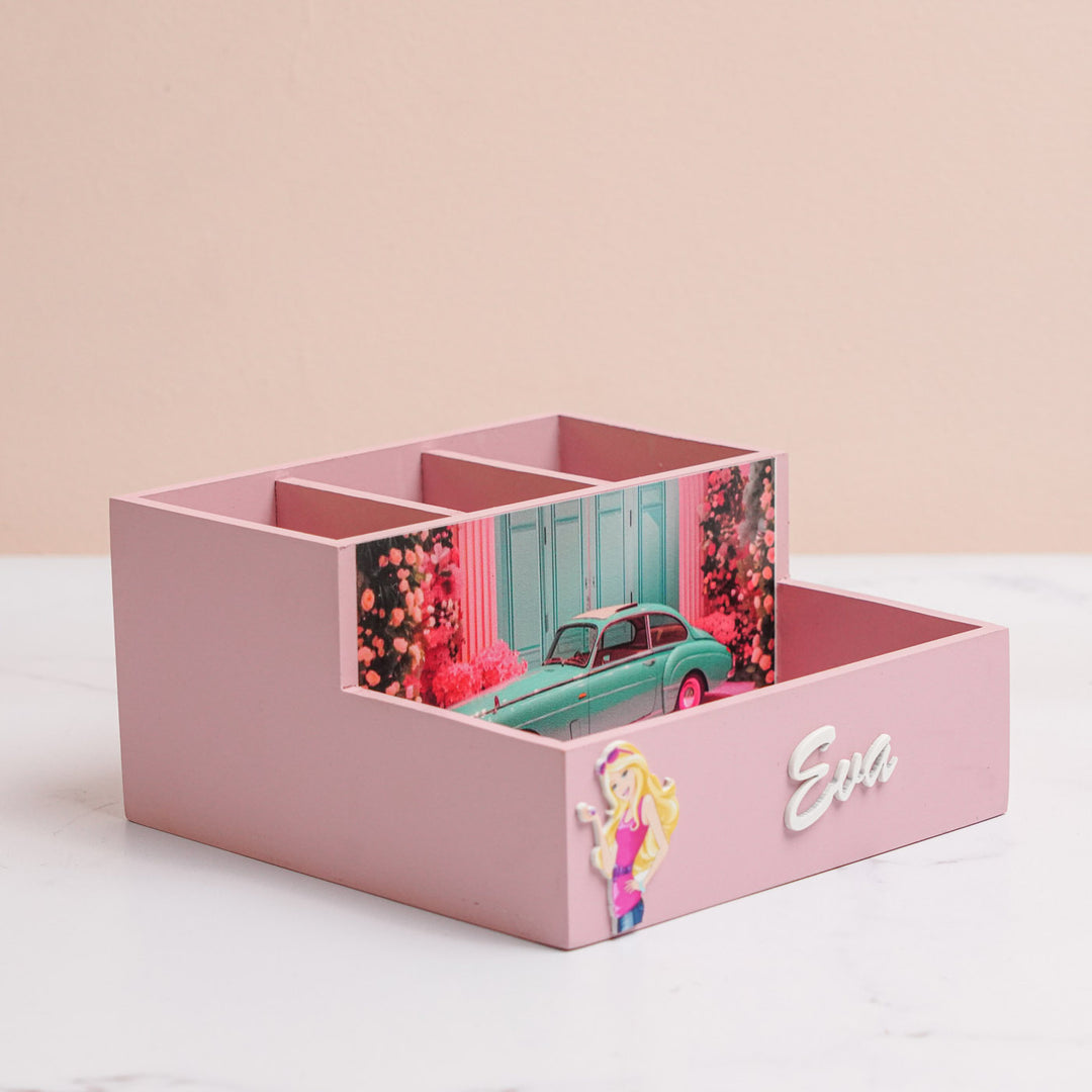 Personalized Barbie Theme Mdf Wood Stationery Organizer For Kids