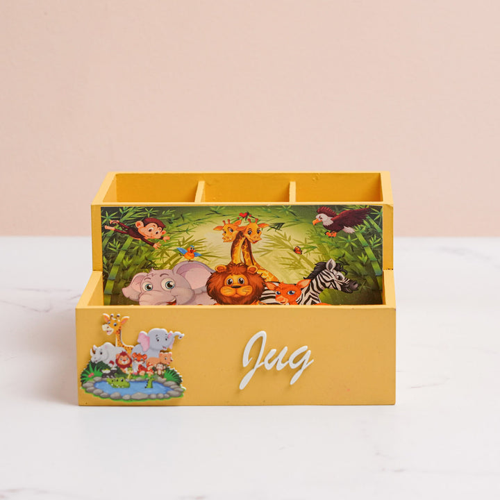 Personalized Jungle Theme Mdf Wood Stationery Organizer For Kids