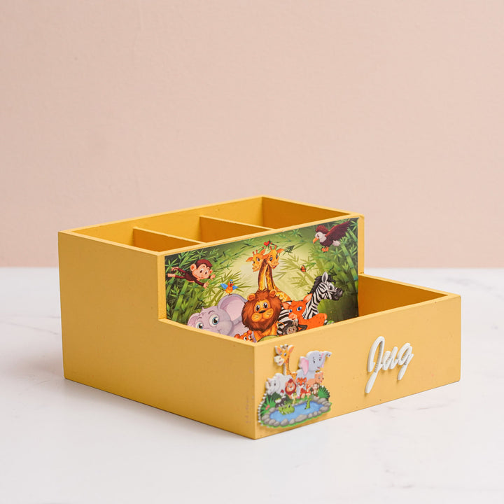 Personalized Jungle Theme Mdf Wood Stationery Organizer For Kids