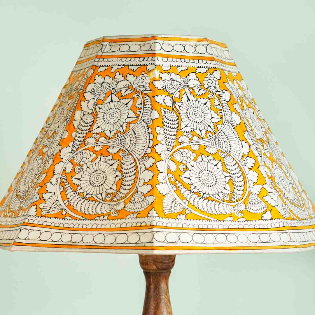 Yellow Floral Hand Painted Tholu Bommalata Lamp Shade | 16 inches