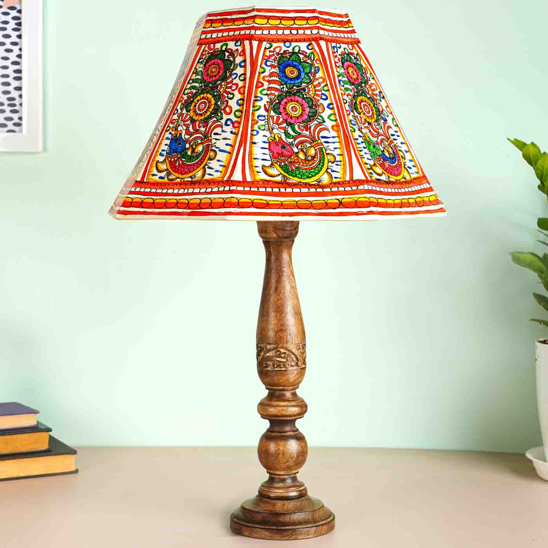 Floral Fish Hand Painted Tholu Bommalata Lamp Shade | 10 inches