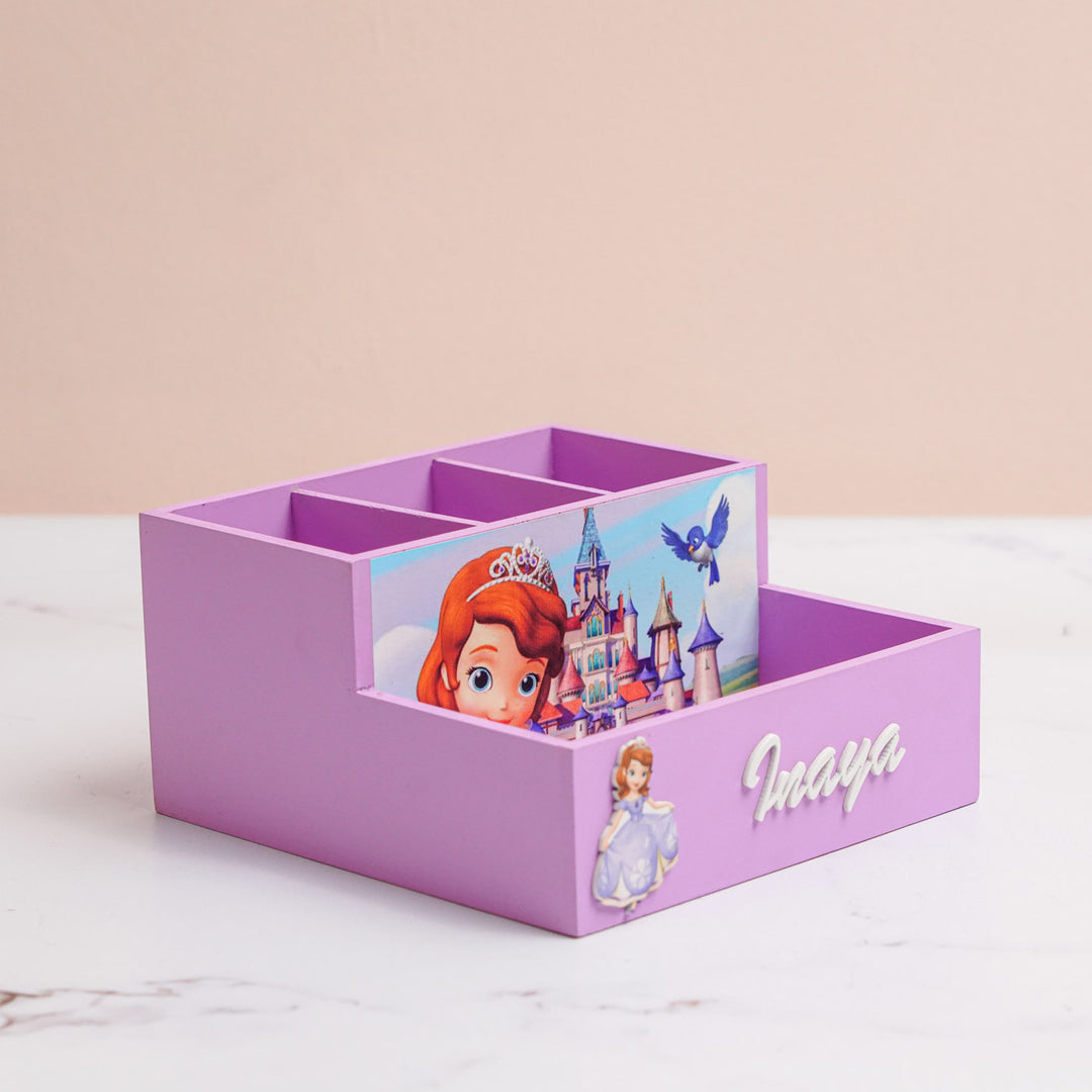 Personalized Princess Theme Mdf Wood Stationery Organizer For Kids