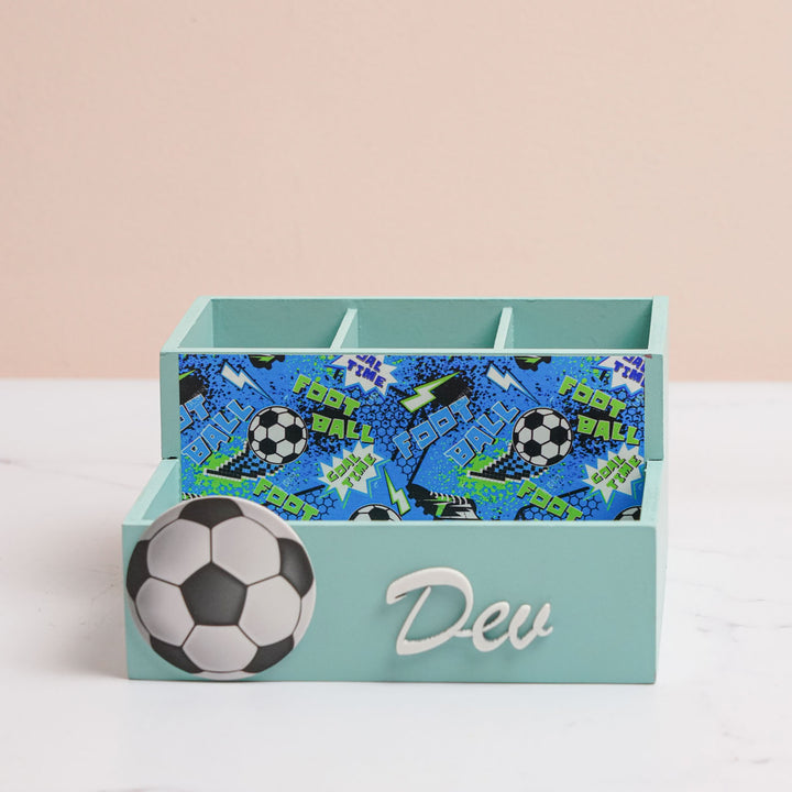 Personalized Football Theme Mdf Wood Stationery Organizer For Kids