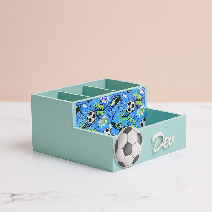 Personalized Football Theme Mdf Wood Stationery Organizer For Kids