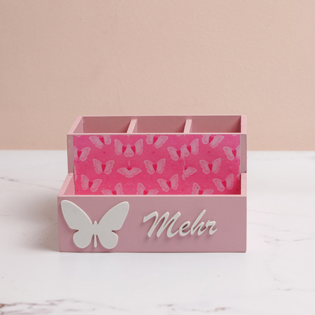 Personalized Butterfly Theme Mdf Wood Stationery Organizer For Kids