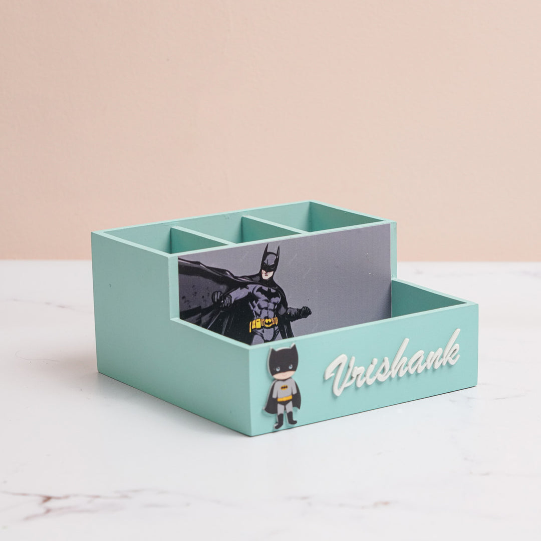 Personalized Batman Theme Mdf Wood Stationery Organizer For Kids