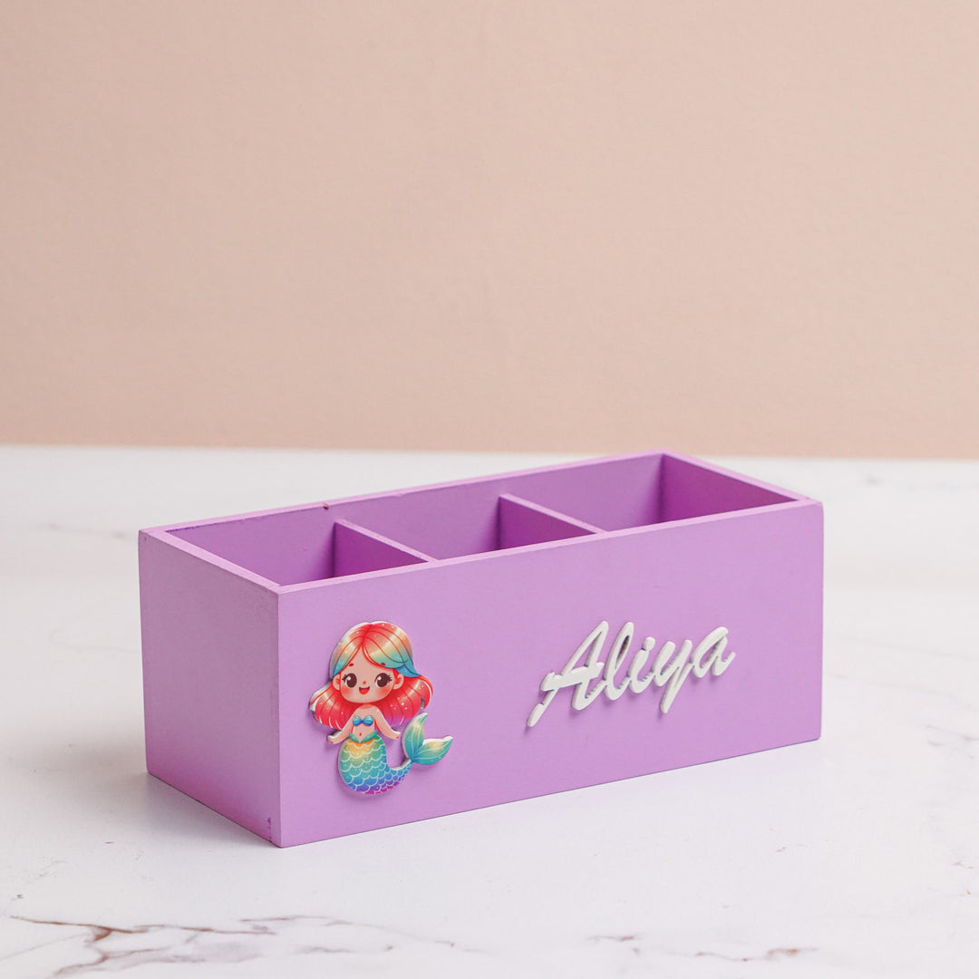 Personalized Mermaid Theme Mdf Wood Stationery Organizer For Kids