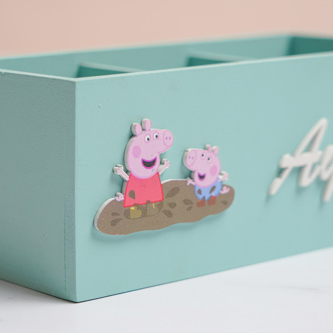 Personalized Peppa Pig Theme Mdf Wood Stationery Organizer For Kids