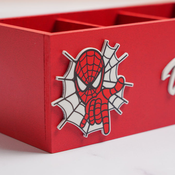 Personalized Spiderman Theme Mdf Wood Stationery Organizer For Kids